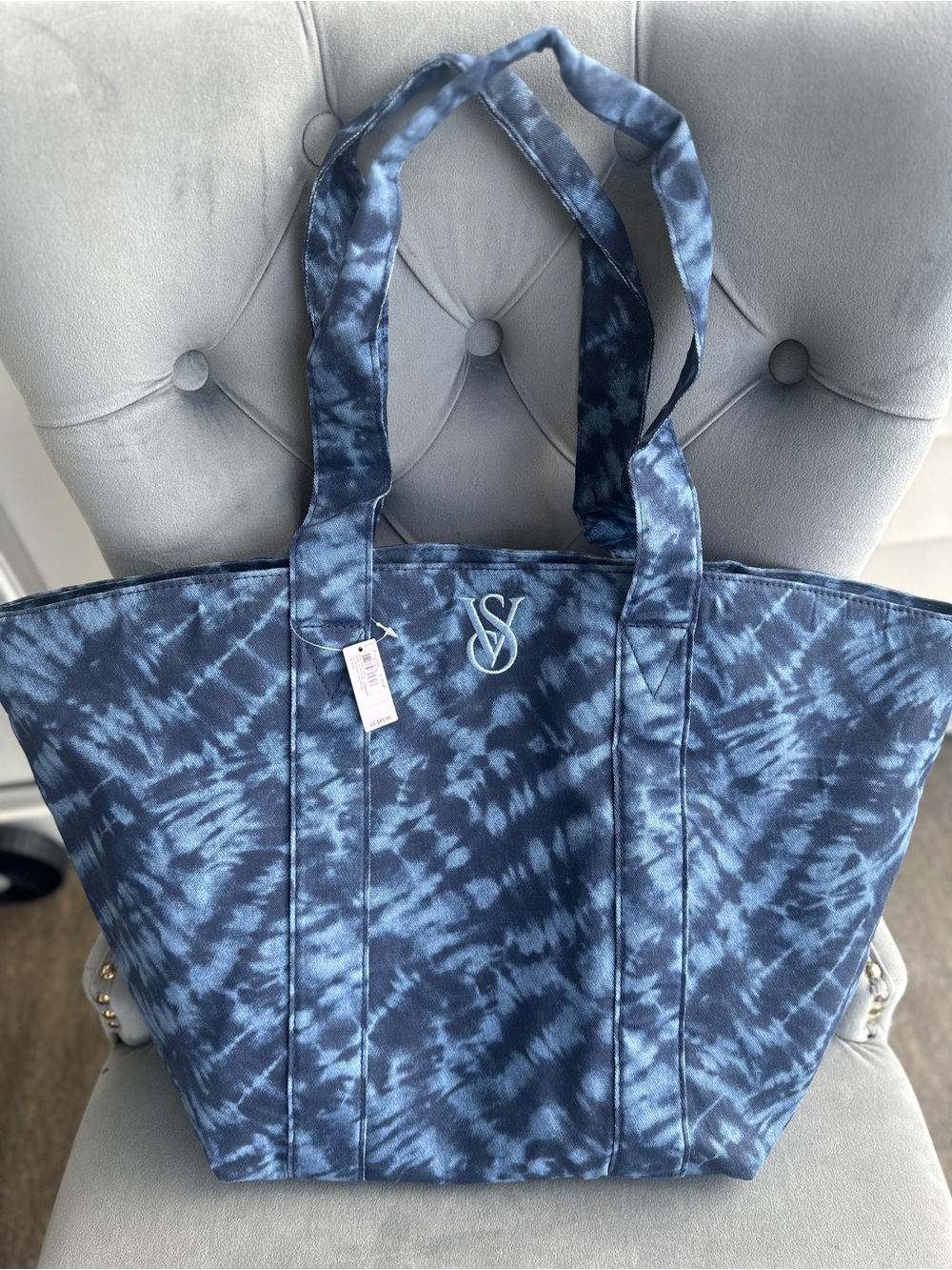 Victoria's Secret Navy Tie-Dye Tote with Monogram
